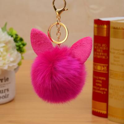 China Lovely Decoration Handbag Car Rabbit Fur Ball Pompom Hanging Key Chain for sale