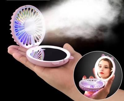 China Wholesale Lit Stores New Arrival Cute Design Girls Ready Makeup Led Fan Mini Mirror for sale