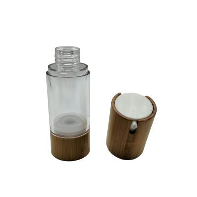 China Cosmetic Bamboo Bottle Pla ACP Airless Bottle With Hot Stamping UV Coating 30ml 50ml 100ml 150ml for sale