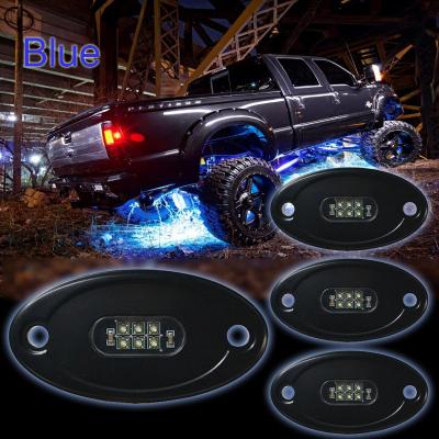 China Blue 18w LED Rock Lights Waterproof Off Road LED Rock Light Kit 8 Pods LED Rock Side Marker Lamp KS-HP-96RGB-4pc-b for sale