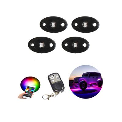 China Offroad Truck Boat Under Body Trail Rig Light 4 Pods RGB LED Rock Light APP RF Controller Offroad Truck RGB Led Rock Light for sale