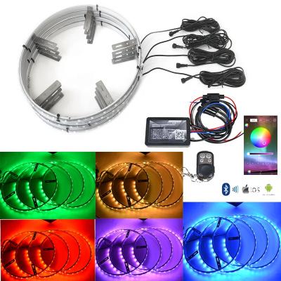 China Pickup Truck /SUV/4x4 App Controlled LED Train Cargo Light Illuminates 4pc RGBW Wheel Rim Light Rings For All Car Truck for sale