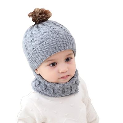 China Toddler Fur Hats 2pcs COMMON Winter Baby Ball Hats O Ring Scarves Kids Knitted Beanie Warm Children Hats And Scarf And Scarf Set for sale