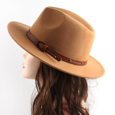 China Wholesale 2021 New Vintage Vintage Plush Solid Color Women Woolen Luxury Autumn Winter Big Fedora Hats Men Fedora Hats for sale