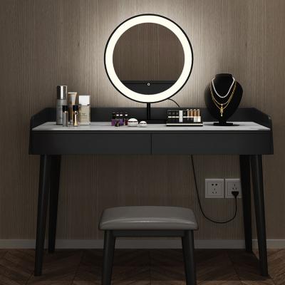 China Bedroom Convertible Vanity Makeup Dressing Table Wooden Light Switch Touch Dresser With Round Mirror for sale