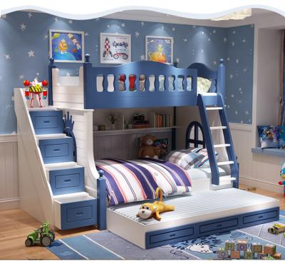 China 2 Tier Adjustable Attic(Height) Wooden Kids Bedroom With Wooden Bunk Slide And Stairs for sale