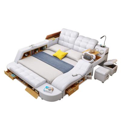 China Extendable Multifunctional Leather Sofa Bed With Storage Massage Multimedia USB Charger for sale