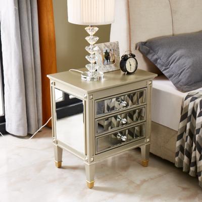 China Convertible Luxury Nightstand Mirrored Bedside Table 3 Drawer Cabinet for sale