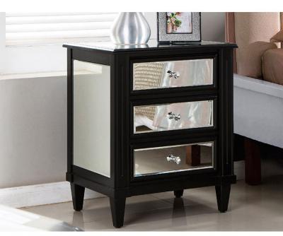 China Silver Convertible 3 Drawers Bedside Table Small Night Stand Mirrored Nightstand for sale