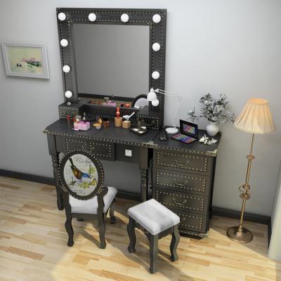 China Convertible Makeup Mirror Dressing Table Solid Wood Combination Set In Bedroom for sale