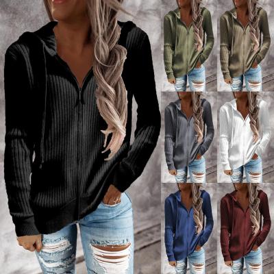 China 2022 New QUICK DRY hooded sweater women sweater striped casual loose sleeve long cardigan hooded sweater for sale