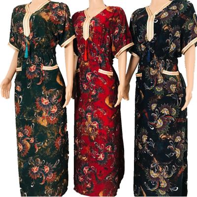 China Casual and Comfortable Using 2021 Hot Sale African Islamic Muslim Women Lady Dress Colorful Flowers Style Casual Abaya Short Sleeve for sale