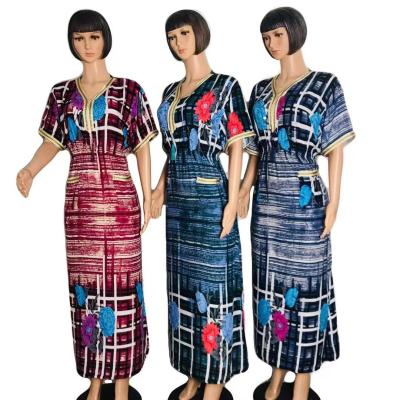 China 2021 Africa Plaid Casual And Comfortable Wearing Lines Design Elegent Islamic Clothing Muslim Women Casual Dress Along for sale