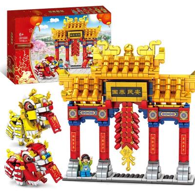 China DIY Practice Chinese New Year Gift Building Block Set Lion Dance Mini Bricks For Children Gift for sale