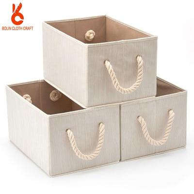 China Large Sustainable Folding Cube Bamboo Cloth Storage With Cotton Rope For Shelves Closet Toy for sale