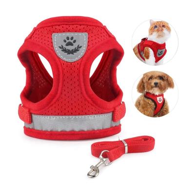 China Dog Cat Mesh Pet Adjustable Reflective Soft Vest Harness Comfortable Padded Padded Dog Harness and Leash for sale