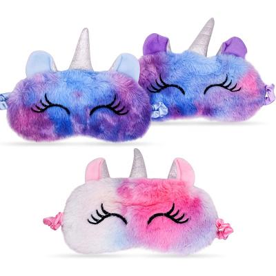 China Custom Made 100% Natural Cotton Rainbow Sleep Plush Unicorn Cute Useful Soft Eye Mask For Kids Normal Size for sale