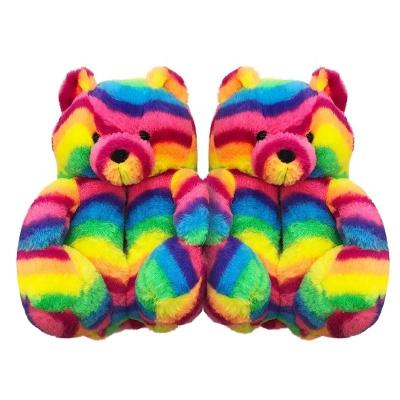 China 2021 Wholesale Cheap Women's Fashion Trend Factory Gift Winter Plush Teddy Bear Slippers Warm Rainbow for sale