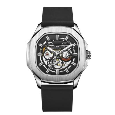 China Fashion New Design Automatic Logo Watches Men's Date Square Skeleton Custom Made with Silicone Strap for sale