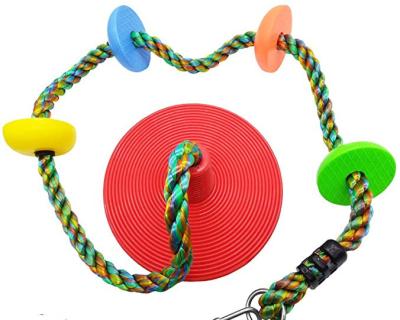 China Modern Red Climbing Rope Shaft Swing Platforms Disc Swings Seat Set With Outdoor Hanging Strap Disc Swing For Kids for sale