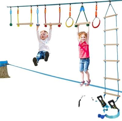 China Modern Warrior Obstacle Course for Kids - 50FT Slackline with Ladder Gym Rings, Monkey Bars, Rope Knots for sale