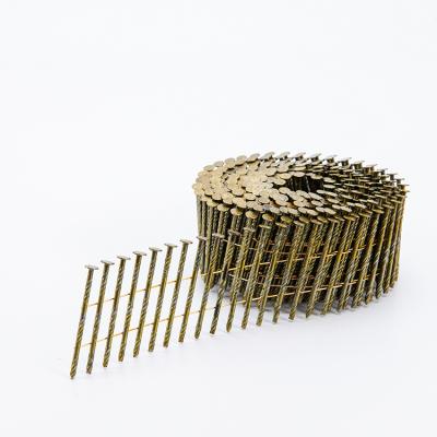 China Coil Pallet Flat Yellow Coated Twist Leg Wood Nails for sale