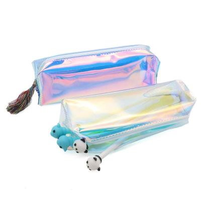 China Recyclable Custom Laser Pencil Case Cosmetic Bag With Zipper for sale