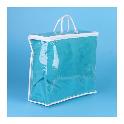 China Recyclable Wholesale Transparent Plastic Bedding Comforter Cover PVC Packaging Bag With Handle And Zipper for sale