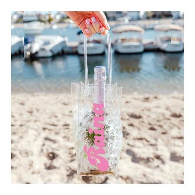 China Waterproof Custom Logo Outdoor Transparent Wine Ice Portable Clear Cube Bag PVC Wine Pouch Bags With Handle For Beer Wine Champagne for sale