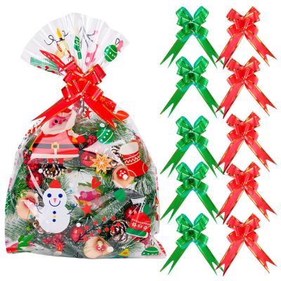 China Daily Packing 24 By 29 Inch Clear Christmas Basket Gifts Package Bags Cellophane Envelope With Pull Bows for sale