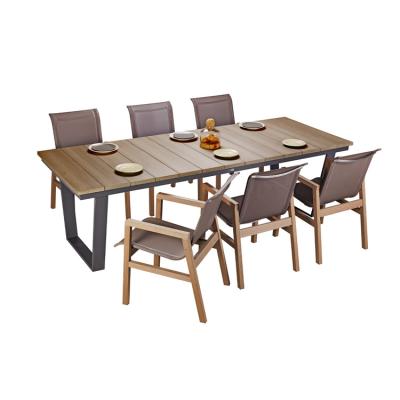 China Eco-friendly Chinese Suppliers Trending OEM ODM Customized Outdoor Sumparwood / Aluminum / Flange Dining Table And Chair Sets for sale