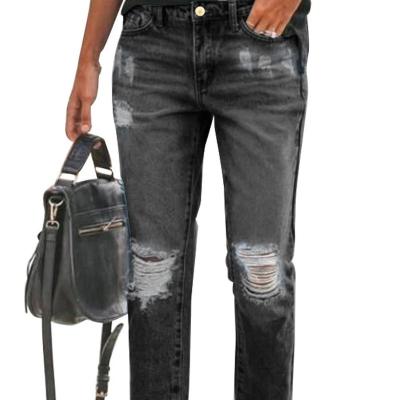 China Breathable Customized Jeans With Ripped Holes And Washed Personalized Dark Blue Customization Pants OEM for sale