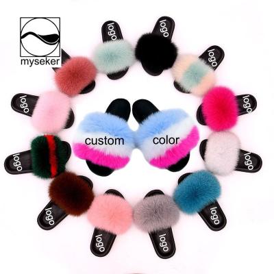 China Fashion Trend Fur Slippers Raccoon_Fur_Slides PVC Raccoon_Fur_Slides Slipper Sandals Plush Home Hairy Women Rubber Fox for sale