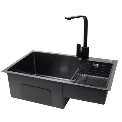 China Without Faucet Kitchen Over The Undermount Step Kitchen Black Basin Sink Stainless Steel Drop for sale