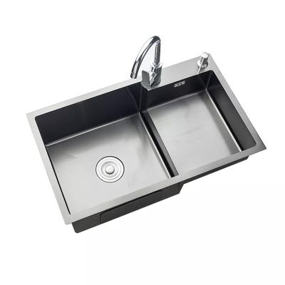 China Without Faucet Foshan Home Family Stainless Steel Undermount Double Bowl Kitchen Sink Handmade Manufacturer for sale