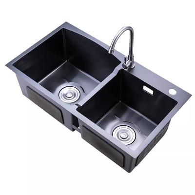 China Without Faucet Manufacturer Price Undermount Drop-In Black 2 Bowl Stainless Steel Handmade Kitchen Sink for sale