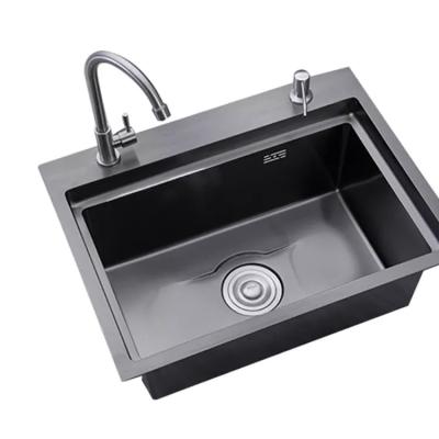 China Without Faucet High Quality Handmade Single Bowl Undermount Black Stainless Steel Kitchen Sink for sale