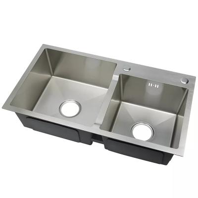 China Without Undermount Double Faucet Deep Drop-In Stainless Steel Handmade Rectangular Kitchen Sink for sale