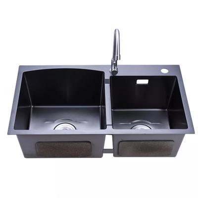 China Without Faucet Drop-In Double Nano Bowls UPC Handmade Stainless Steel Undermount Sink In Kitchen for sale