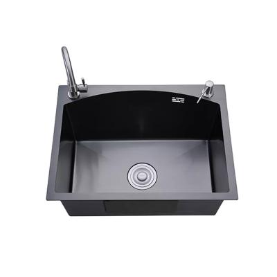 China Without Faucet High End Premium Kitchen Black Single Bowl Stainless Steel Handmade Sink for sale