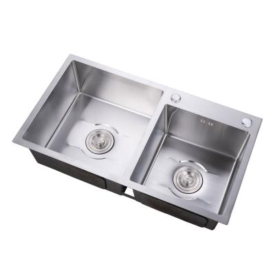 China Without Faucet Topmount 16 Gauge Basin 304 Stainless Steel Rectangular Two Bowl Kitchen Sink for sale