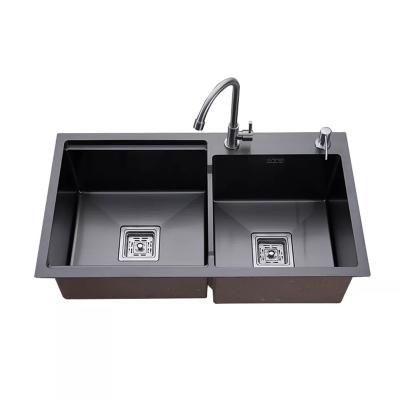 China No Undermount Black New Design Double Faucet OEM ODM Bowl Stainless Steel Kitchen Sink for sale