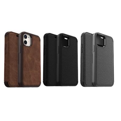 China Shockproof Shockproof Leather Phone Case For iPhone 13 Mini Kickstand Wireless Charging Phone Cover Case for sale