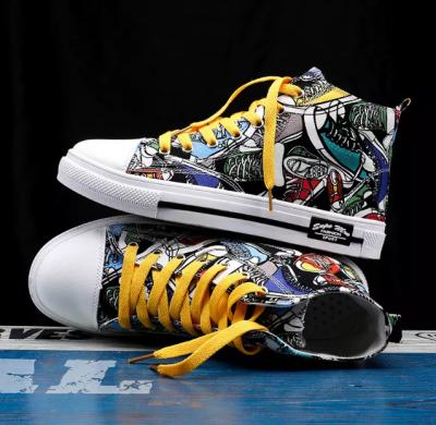 China Fashion Trend Fashion Graffiti Canvas Shoes High Top Casual Shoes Men and Women Fashion Shoes for sale