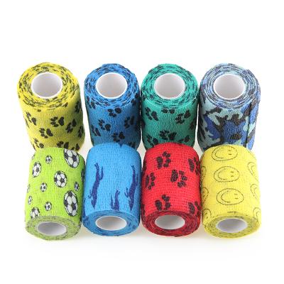 China Waterproof/Elastic/Breathable/Tearable Printed Coflex Patterned Cohesive Vetrap Bandage For Horse Flexible Cohesive Bandage for sale