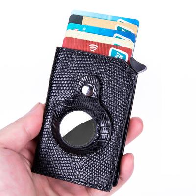 China New GPS Yuanqi 2021 Credit Card Lizard Package Credit Card Case Key Chain Leather Wallet For Apple Airtag for sale