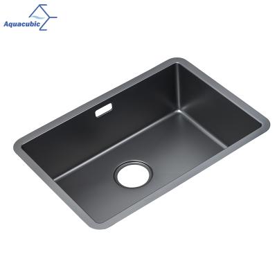 China Faucetless Aquacubic 24 Inch Gunmetal Black Undermount Stainless Steel 304 Handmade Kitchen Sinks for sale