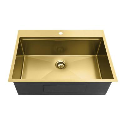 China Without Faucet Aquacubic Golden Gold Drop In 304 Stainless Steel Workstation Nano Handmade Kitchen Sink for sale