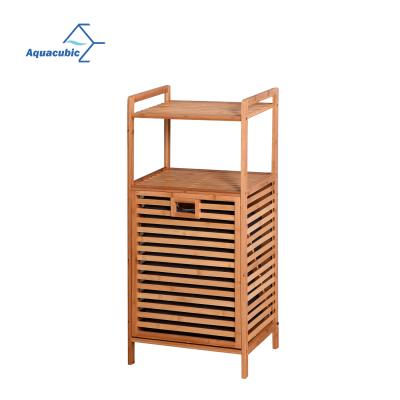 China Traditional E-Friendly Bathroom Laundry Basket 17.32 x 13 x 37.8 Inch Bamboo Storage Basket with 2 Tier Shelf for sale