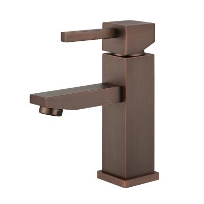 China Metered Faucets Aquacubic Single Hole Single Handle Suqare Body Brushed Bronze Bathroom Basin Faucet for sale